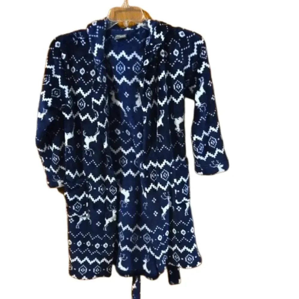 Eddie Bauer Child's Robe Unisex Blue & White size M(10/12)